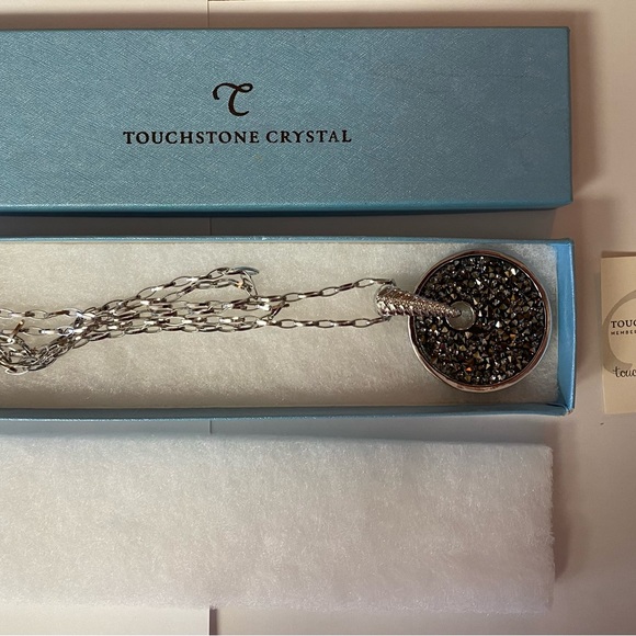 Swarovski Touchstone Crystal Round Reversible  Pendant Necklace Silver Tone - Picture 2 of 7